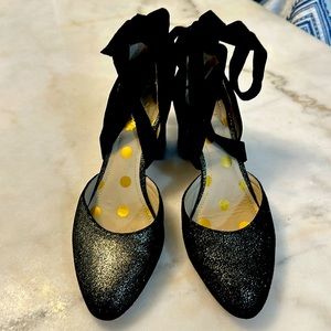 Boden Metallic Sparkle Leather and Velvet Wrap Shoes 38 7.5